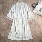 Women Wedding Robe Satin Lace Trim Bride Robe Silk Bridesmaid Robe for Party