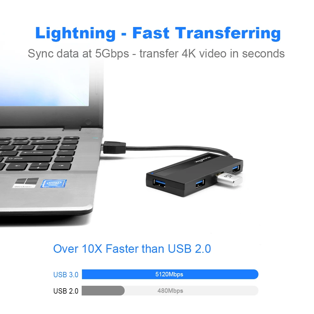 Shen zhen factory Ultra Slim Portable 4 USB 3.0 data hub splitter for PC