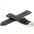 Black mens leather military avlator stainless steel buckle 22mm watch strap band