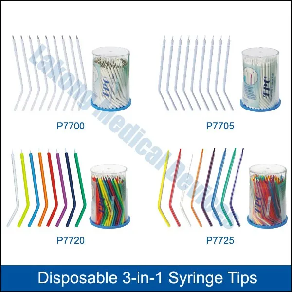 TPC White/Multicolored Disposable dental 3 way Syringe tips