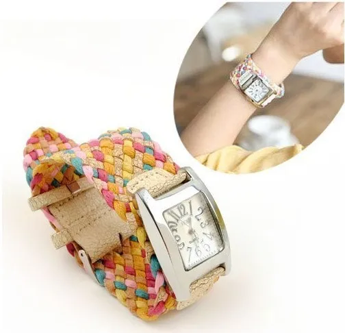 real photo korea belt rope braid women dress wristwatches 7 colors ladies knit bracelet woven watch rope cracked leather band
