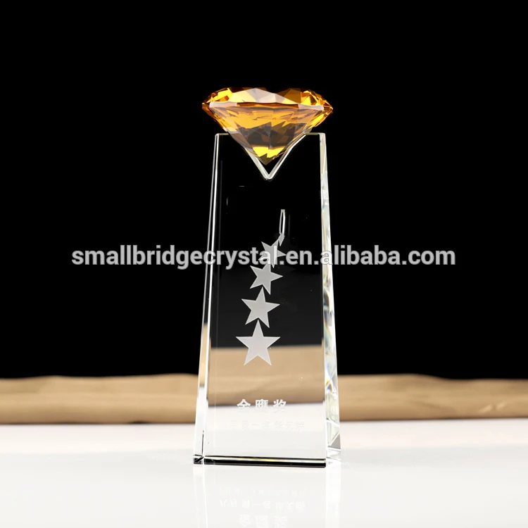 Producto personalizado nuevo diseño diámetro 80 mm diamante amarillo cristal trofeo premio-28