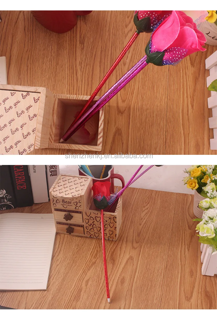 New Artificial Flowers Rose Ball Pen Valentine'S Day Gift Gift Rose Decoration Desk Couple Ballpoint Pen