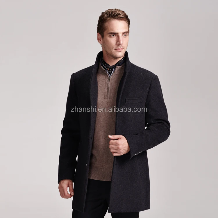 classic fashion high collar grey woolen man long