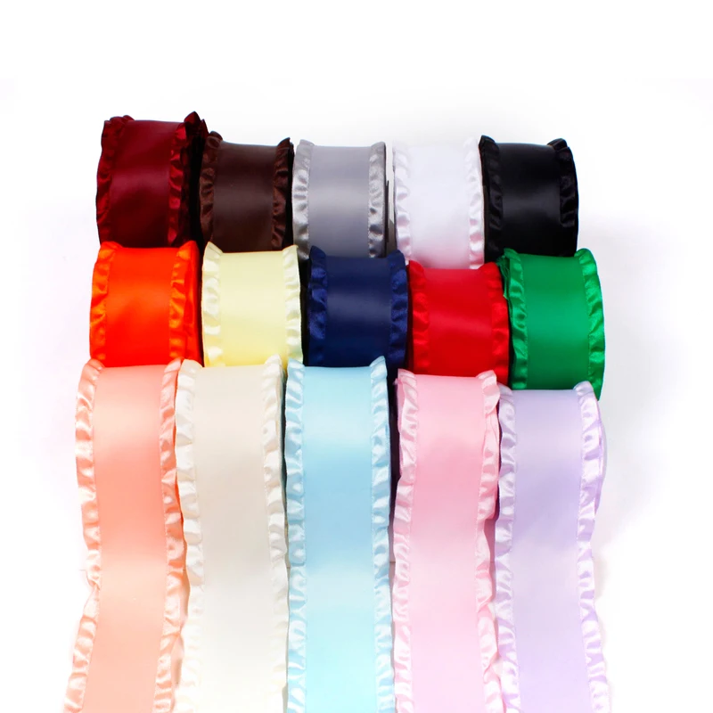 2 Inch Wide Satin Ribbon Double Ruffle Edged Ribbon For Pleat Dress