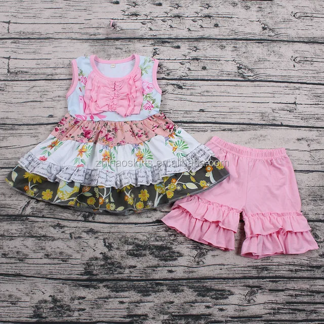 pink girl summer sleeveless suit 100% cotton top t-shirt and