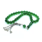 Wholesale handmade green 10mm muslim islamic prayer beads rosary with silver tassel