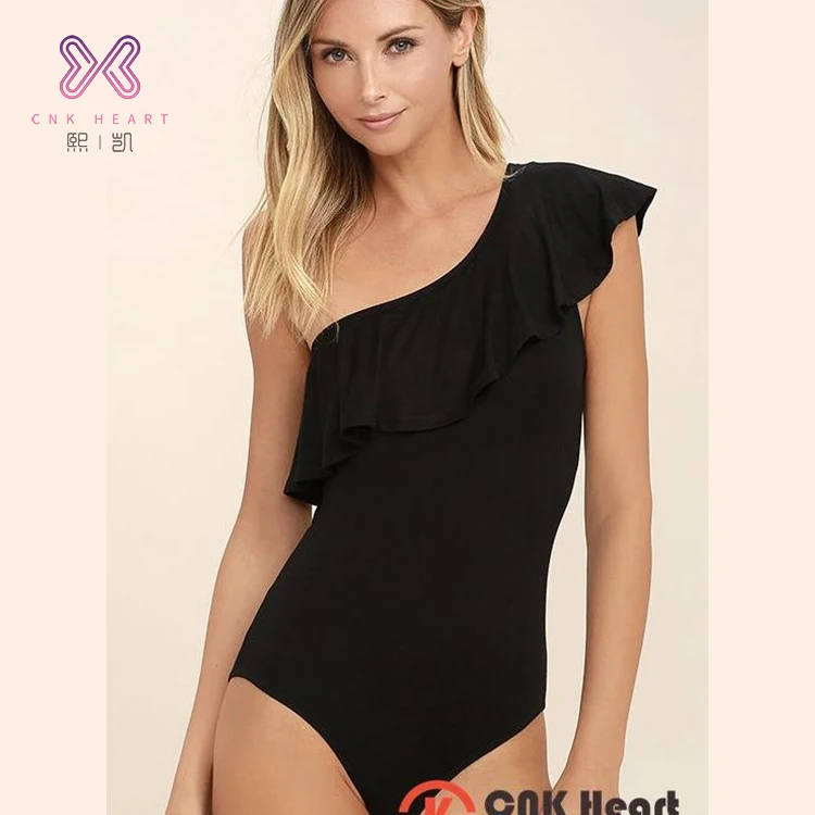 one shoulder ruffle bodysuit