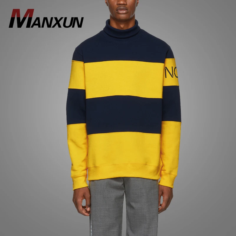 De azul marino y amarillo marinero cuello sudadera Streetwear sudadera de lana para los hombres