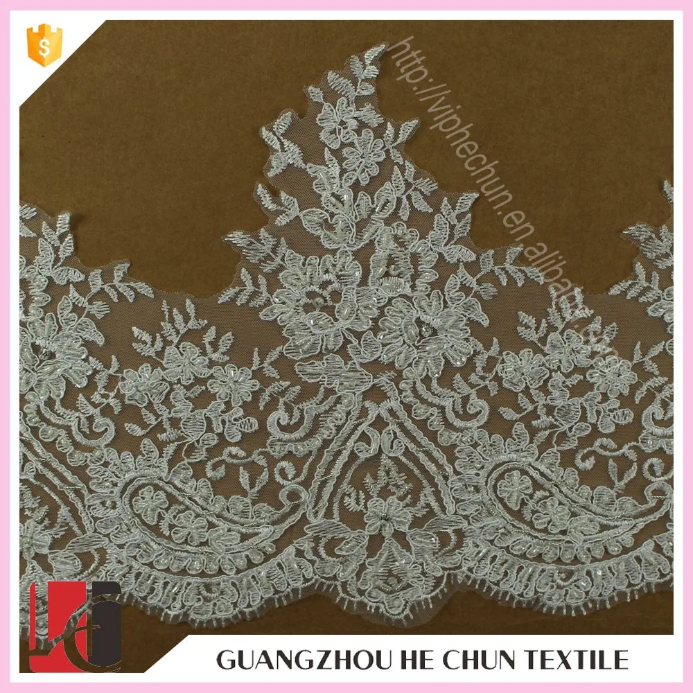 HC-2343-1 Hechun Women Embroidery Bead Polyster Corded Lace Bridal Trim