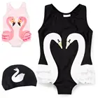 Children Swimwear Girls Swim Suit Bikini xxxx 1 pcs Bathing Suits with White Swan for Little kids