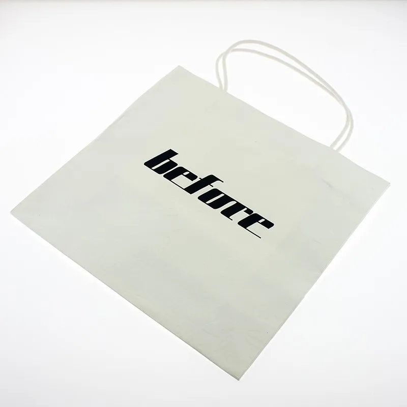 custom embossed logo white kraft paper bag with cotton handle