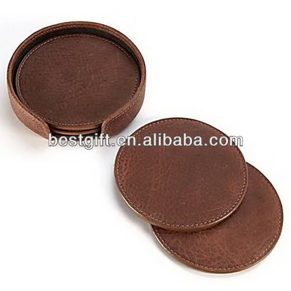 cheap wholesale faux leather coaster set pu/genuine leather