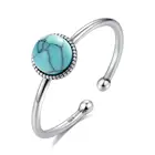 CZCITY High Quality Antique Silver Jewelry Turquoise Ball Vintage Open Ring