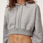 Active girls sexy crop top yoga gym running 100% cotton cropped hoodies with rib bottoms