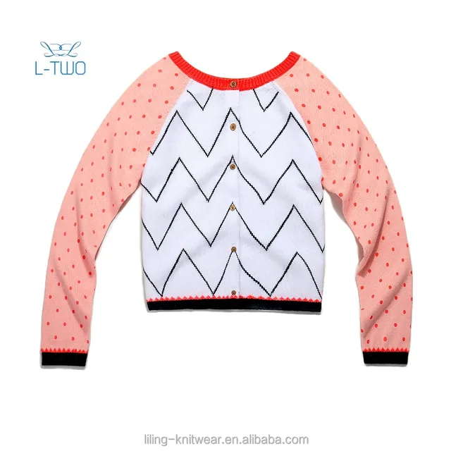 neck,excuse girl"s round neck intarsia jacquard print knit cardigan cotton