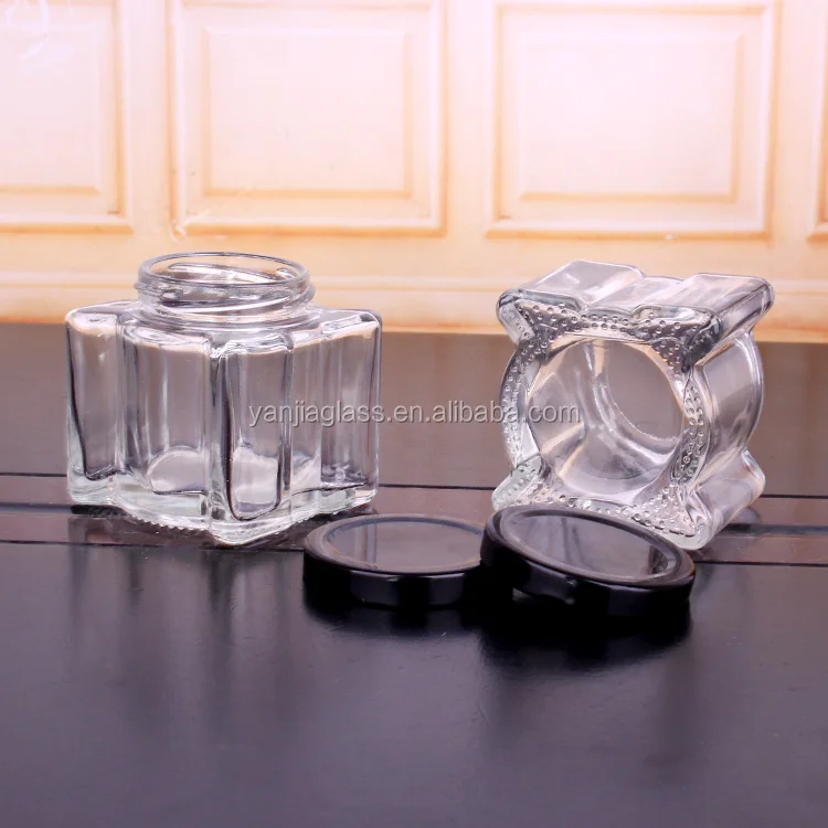 unique square 200ml glass honey jars container with metal lids