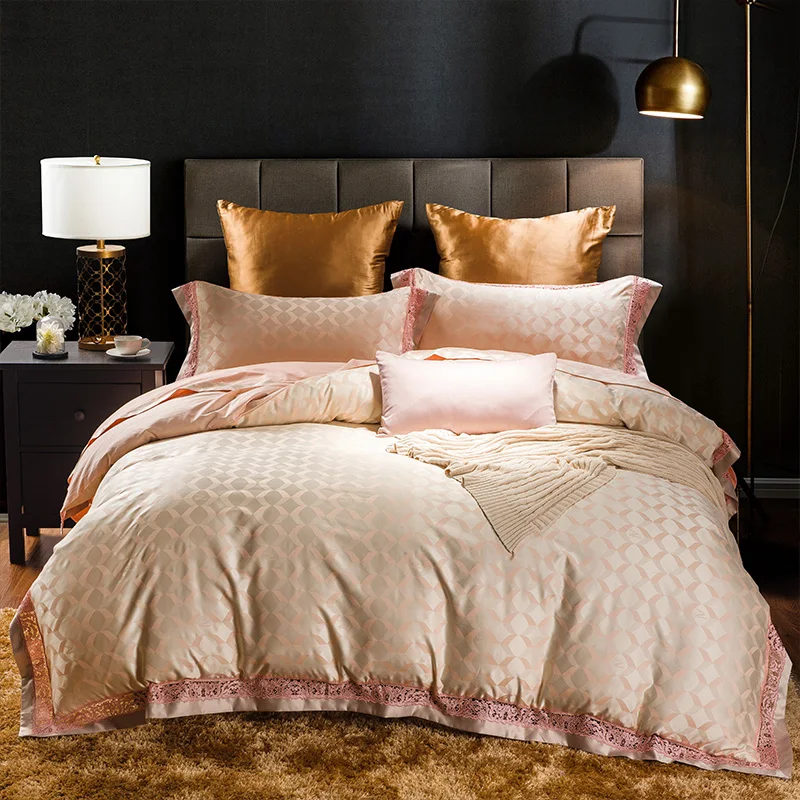 Waliicorners Tribute Silk Jacquard silver gray Luxury Royal Bedding set 4Pcs King Queen size bed sheet set Duvet cover pillow shams 66 WFG_1669