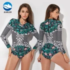 Sexy Printed Women Long Sleeve Bikini Swimsuit One Piece Rash Rash Suit UV Protection Swimwear with Back Zipper