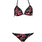 Women Floral All Over Print High Quality Tie Bow Straps Triangle Bikini Bra And Low Waist Sexy Slip With Luxus Elastic