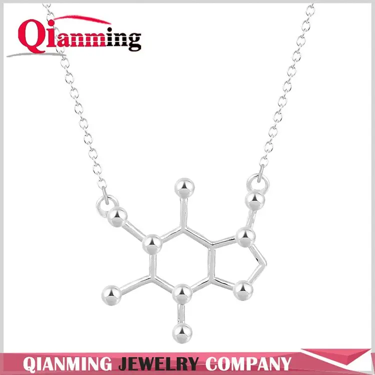 Collar de la molécula del cafeína estructura química collar mujeres joyería para su regalo de boda de la Dama