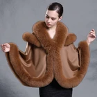 CX-B-P-66B Fox Fur Trim Hood With Cashmere Cape Shawl