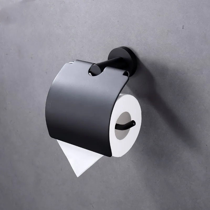 C100L12-BK Hoooh Matte Black Toilet Paper Holder SUS304 Stainless Steel Bathroom Lavatory Paper Towel Dispenser Wall Mount 