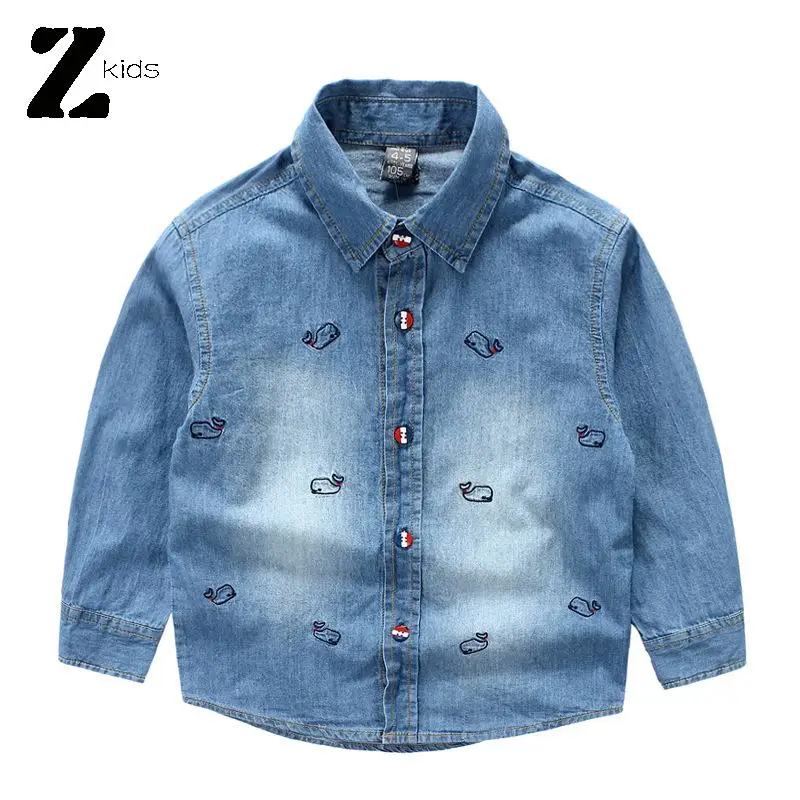 Spring Autumn Boys Shirts 2015 Brand Kids Denim Shirt Long Sleeve Fashion Print Children Clothing Outerwear Cowboy School Shirts
