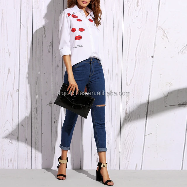 guangzhou clothing factory oem ladies fashion white lip print