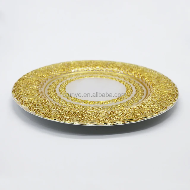 customized round shape 13inch swung gold charge plate set of 2