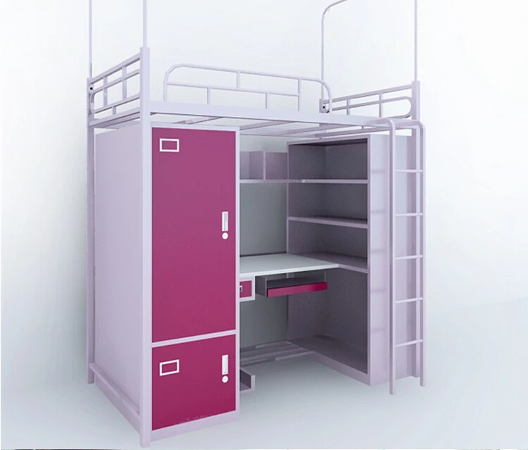 bunk bed with desk and cupboard
