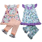 Fashionable flutter sleeve top match capris outfits wholesale children's boutique clothing baby girl set clothes
