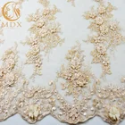 Newest Design Dubai Style Fabric Lace Embroidery Tulle Beaded Pearls Lace With Sequins Fabric For Evening Dress