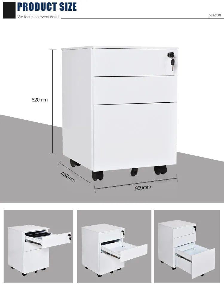 Office furniture and equipment 3 drawers mobile pedestal A4 steel metal cabinet mobile pedestal cabinet