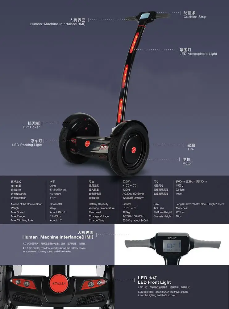 65KM Range Per Charge Ma Speed 18KM/h 15 inch Big Wheel hoverboard 2 wheels self balance Scooter