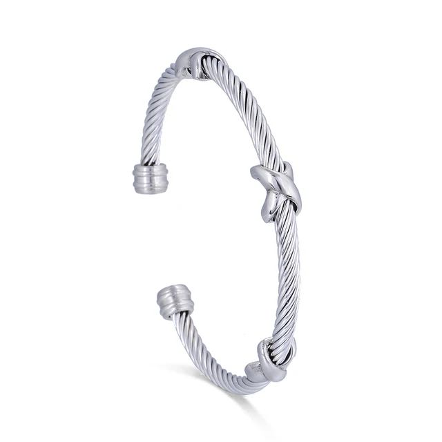 Expandable Stainless Steel Cuff Stretch Bracelet Twisted Cable Wire Bracelets