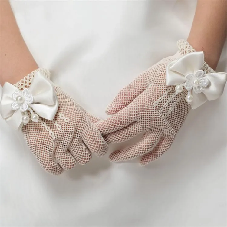 Royal Style luury flower girls party gloves waist flowers bow decoration childrens little girl princess manner vintage gloves