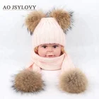 Fashion warm winter knitted women winter hat and scarf set