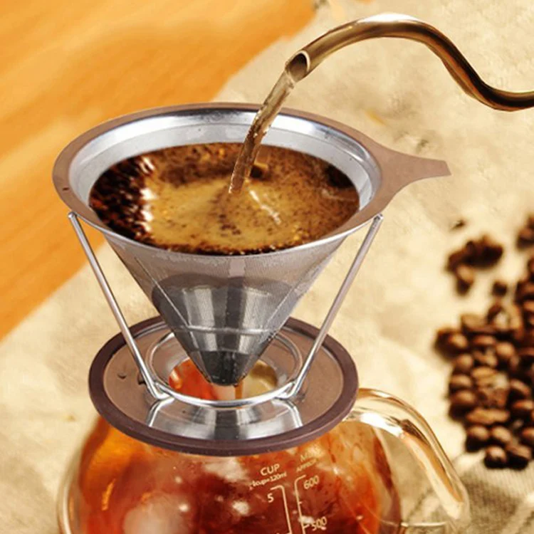 New Stainless Steel Coffee Filter Baskets Reusable Cone Shape Coffee Dripper Mesh Strainer Pour Over Coffee Maker Coffeewares (7)