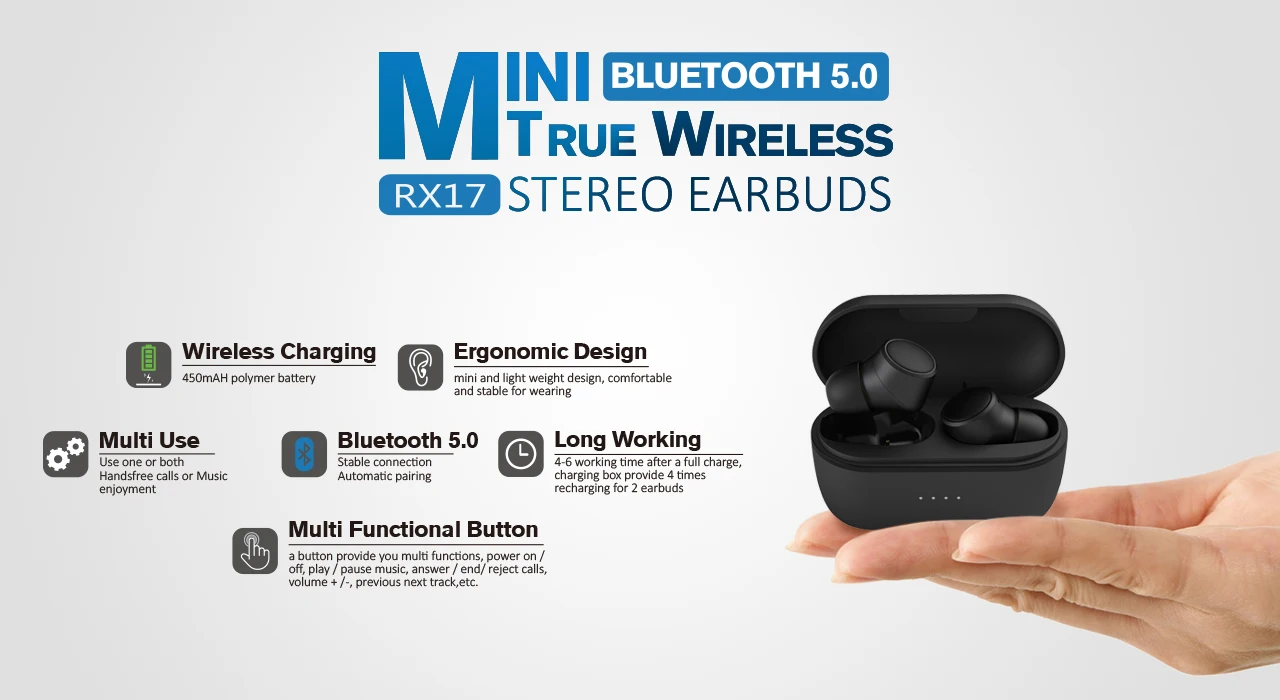 Top Ten TWS 5.0 Handsfree In-Ear Wireless Bluetooth Ear Buds Headphones RX17,Twins Earphone with Charging Box-Chelsea - ANKUX.COM