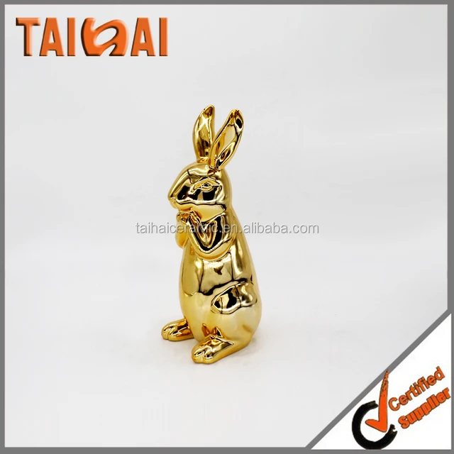 ceramic decorative wedding gift with gold rabbit figurine