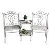 Most Popular Garden Metal Double Chair With Center Tea Table And Umbrella Hole