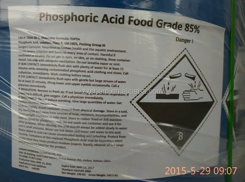 wholesale phosphoric acid food grade 85% liquid cas no 7664-38-2