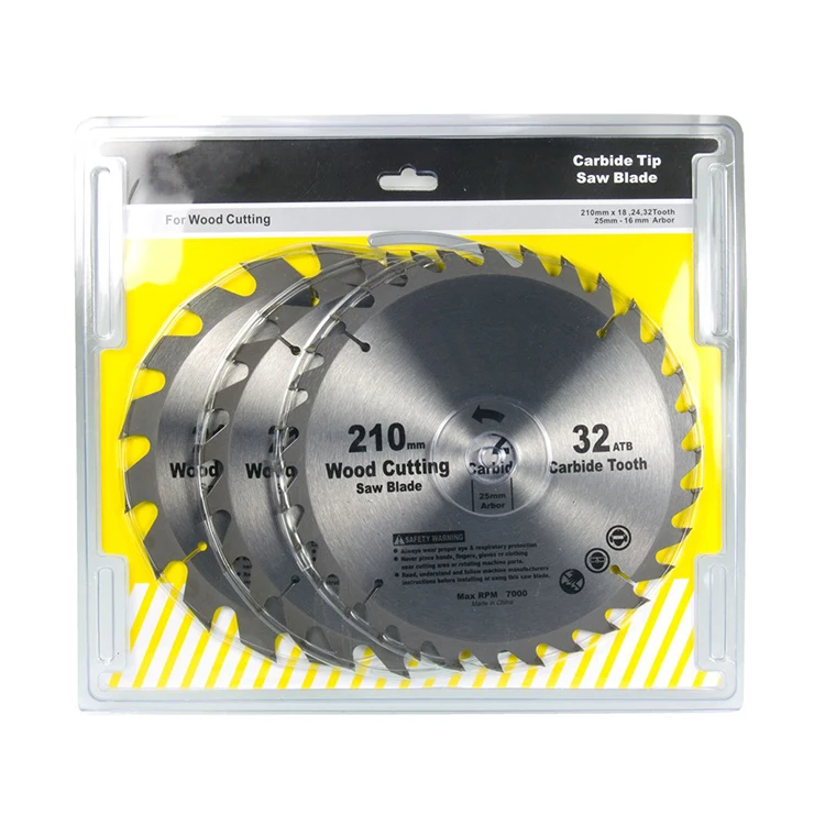 3Pcs 210mm Diameter 18-24-32T TCT Circular Saw Blade Set in Double Blister for Wood Cutting