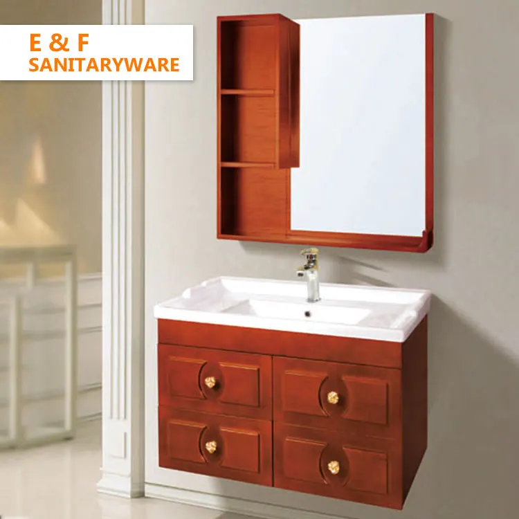 Wall Mounted Oak Solid Wood Bathroom Vanity Cabinets Sets Marble