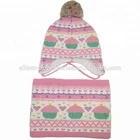 Kids Baby Girl Cotton Knit Jacquard Hat Scarf Set