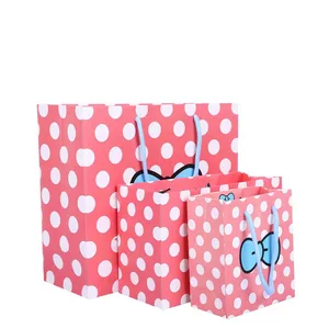 cute pink dot gift fashion natural paper bag with logo print