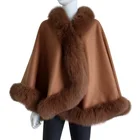 High quality cashmere shawl scarf with real fox fur trim custom cashmere shawl