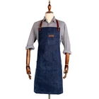 Personalized mens leather blue wash cotton canvas work aprons for sale