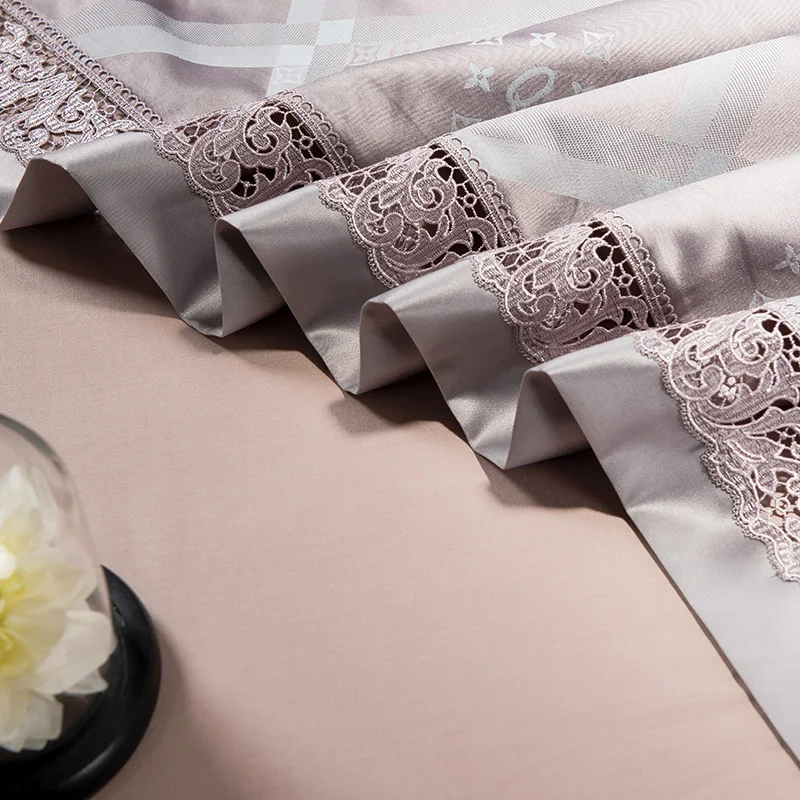 Waliicorners Tribute Silk Jacquard silver gray Luxury Royal Bedding set 4Pcs King Queen size bed sheet set Duvet cover pillow shams 10 WFG_4647